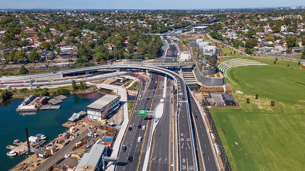 Rozelle Interchange NSW toward City West Link, Dec2023