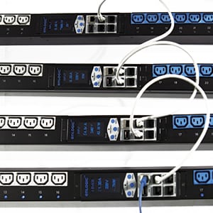 Daisy chain to manage and monitor up to 4 PDUS and 24 environmental sensors through a single IP addr